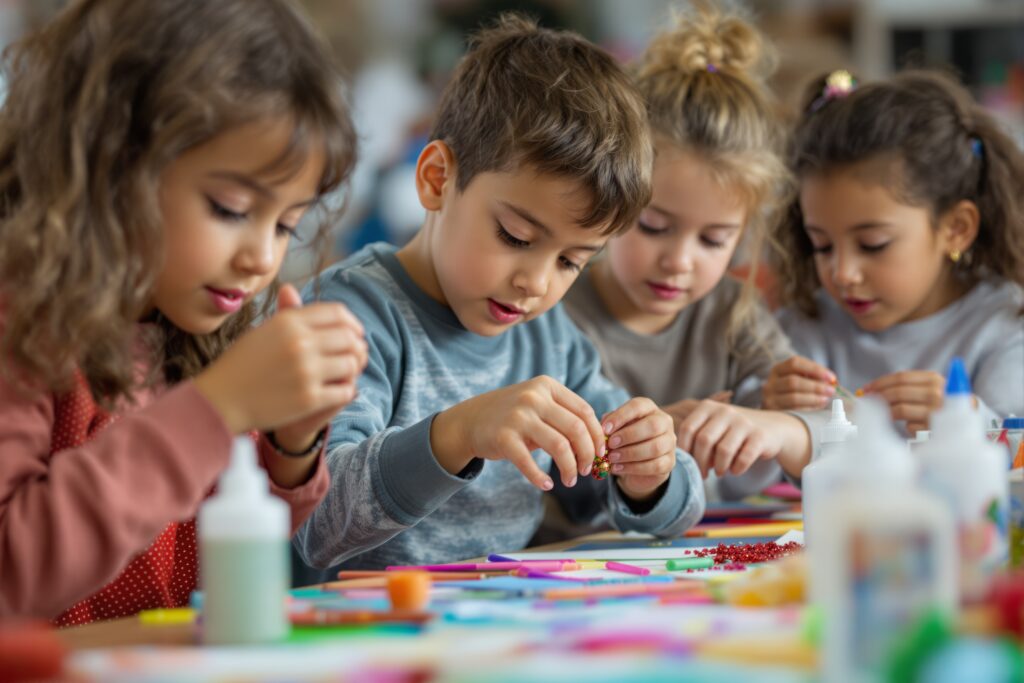 Vier Kinder beim basteln
