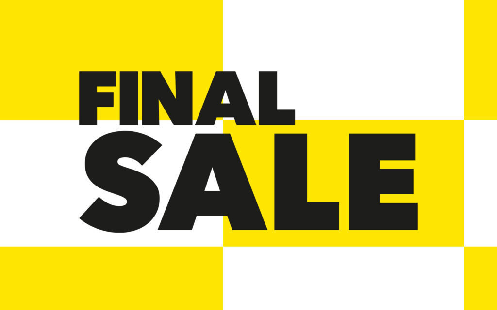 Final Sale Schriftzug vor weißen und gelben Kacheln
