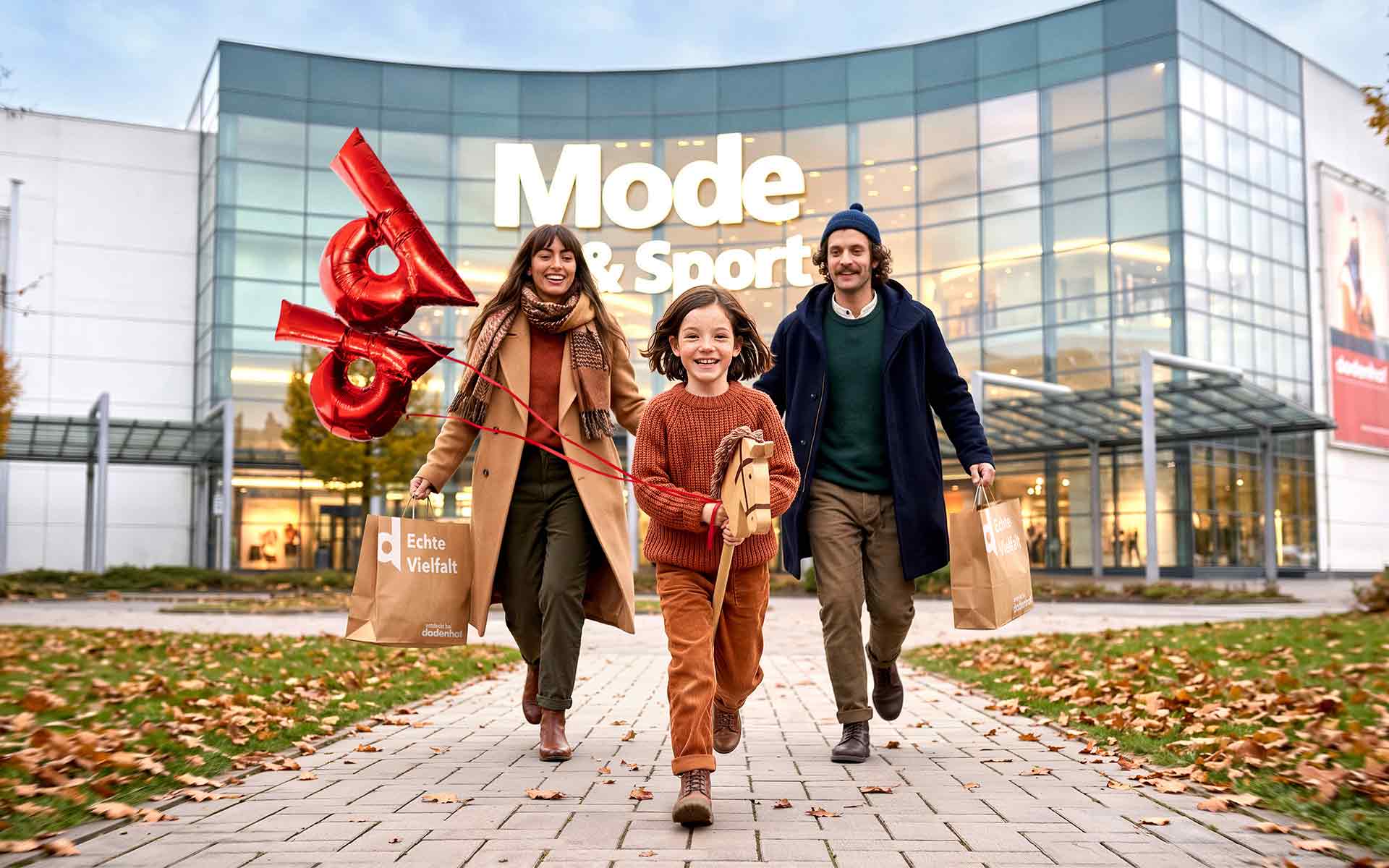 Familie mit dodenhof Tüten vor dem Center