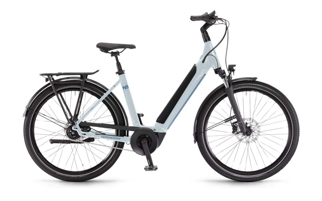 Weißes Fahrrad der Marke Winora