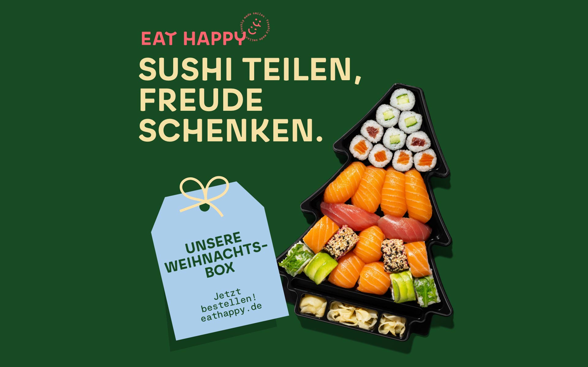 EAT HAPPY Christmasbox in Weihnachtsbaumform