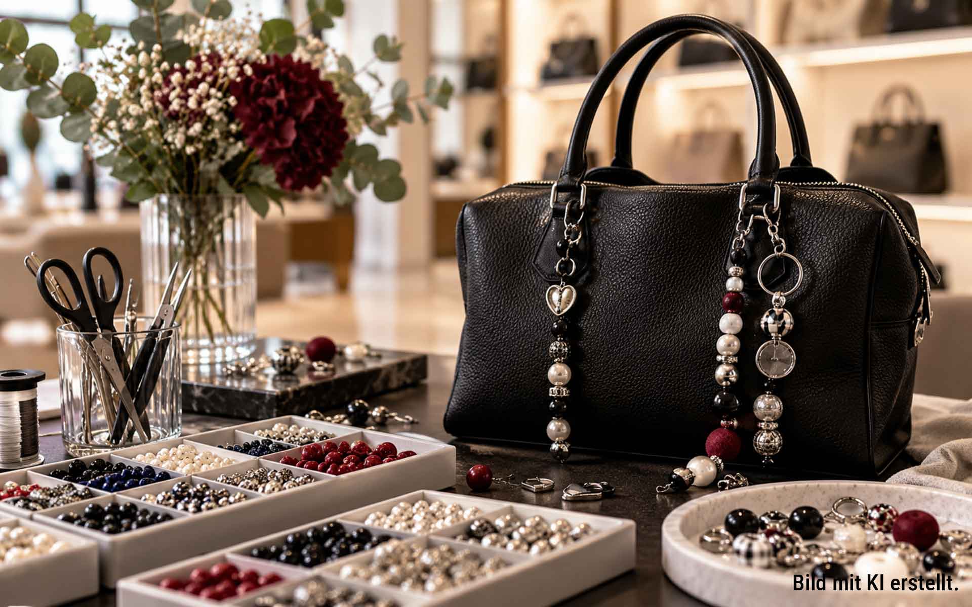 Perlen und Handtasche
