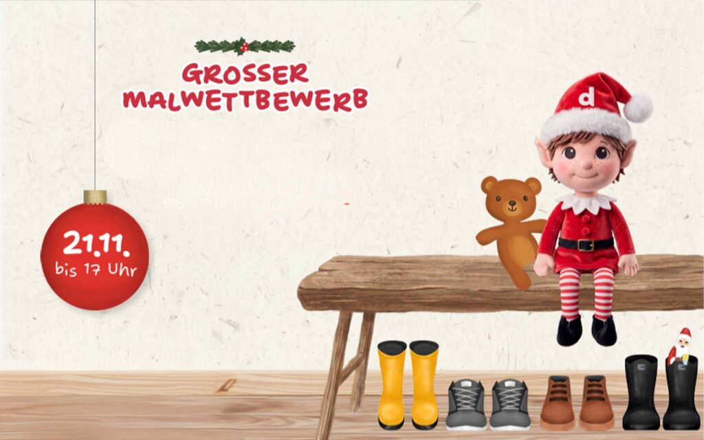 Der Weihnachtself Nisse auf einer Schuhbank