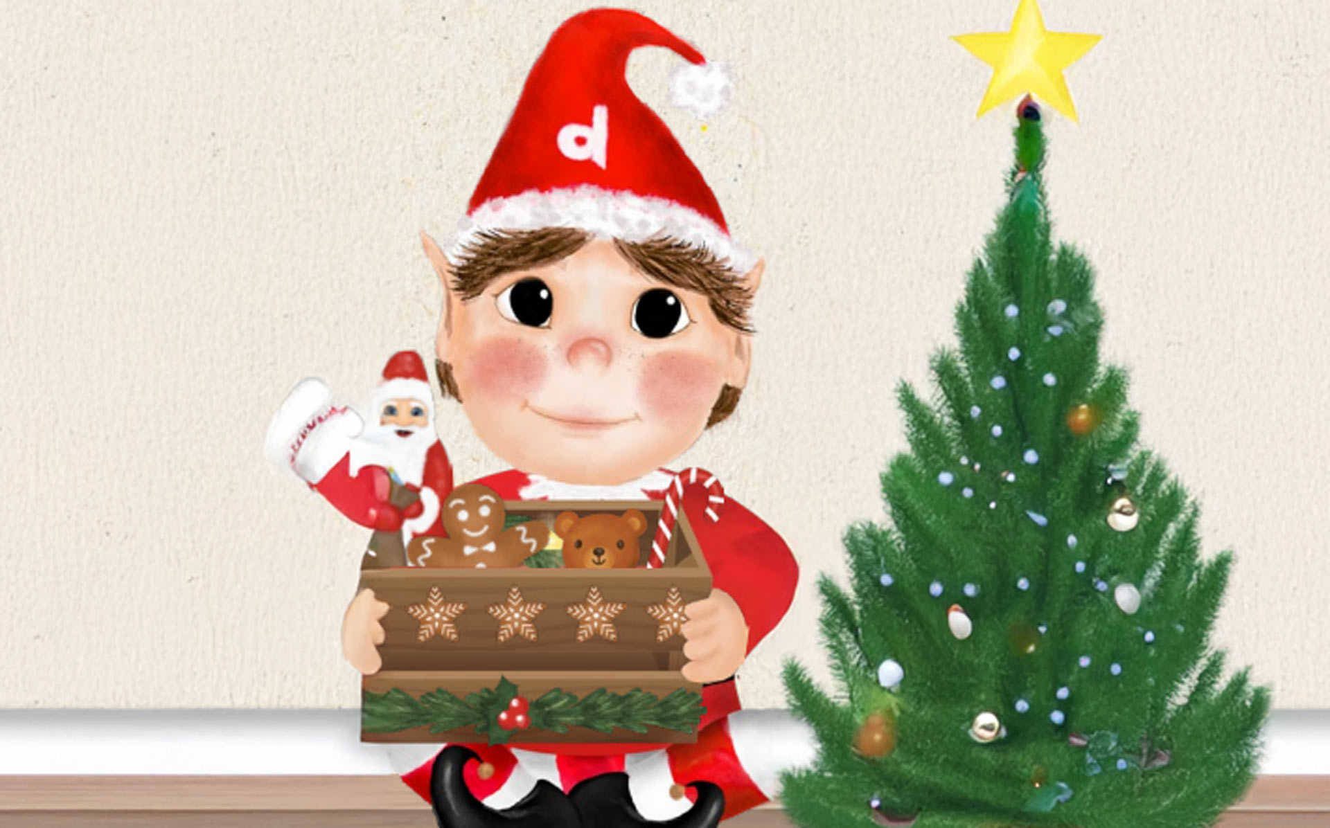 Nisse Elf als Nikolaus mit Wunschkiste