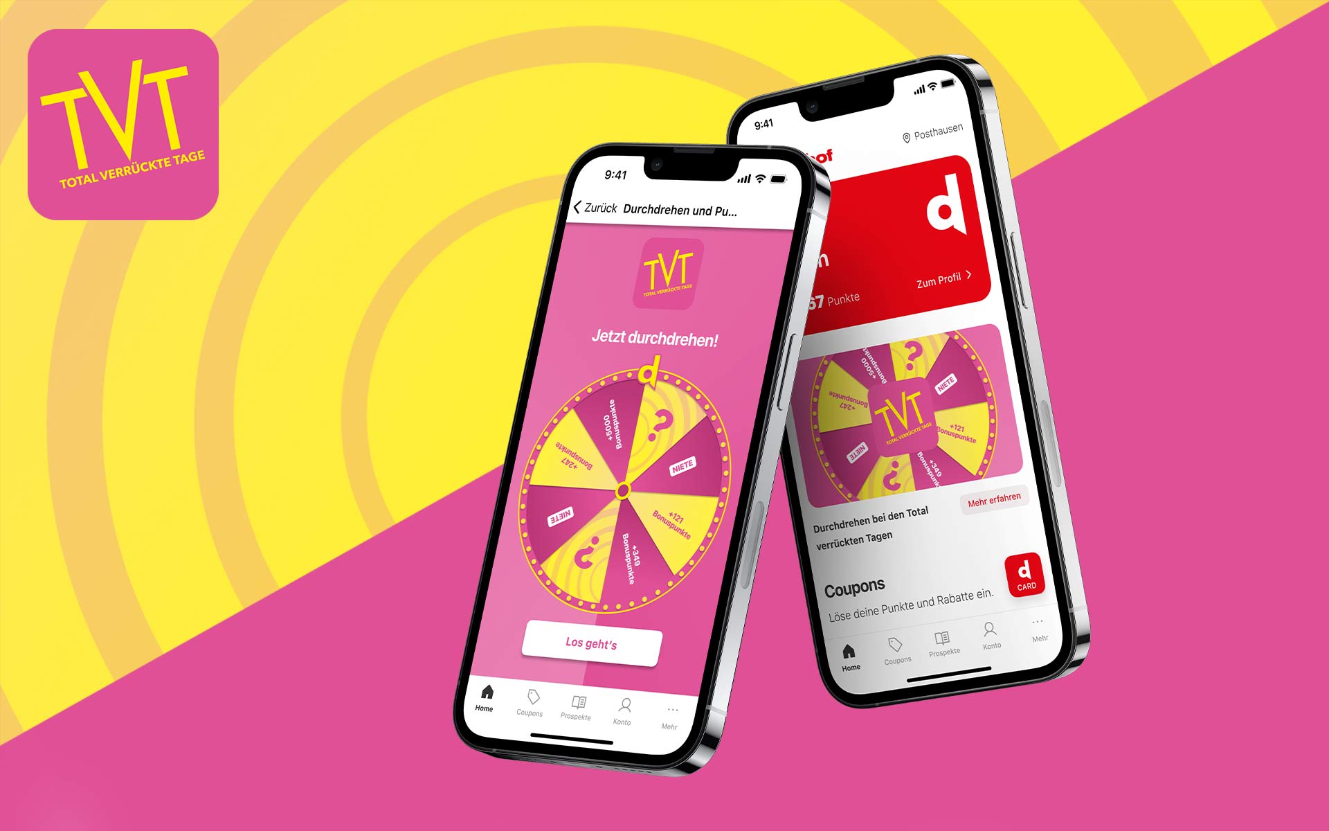 Zwei iPhones mit der dodenhof App mit Glücksrad