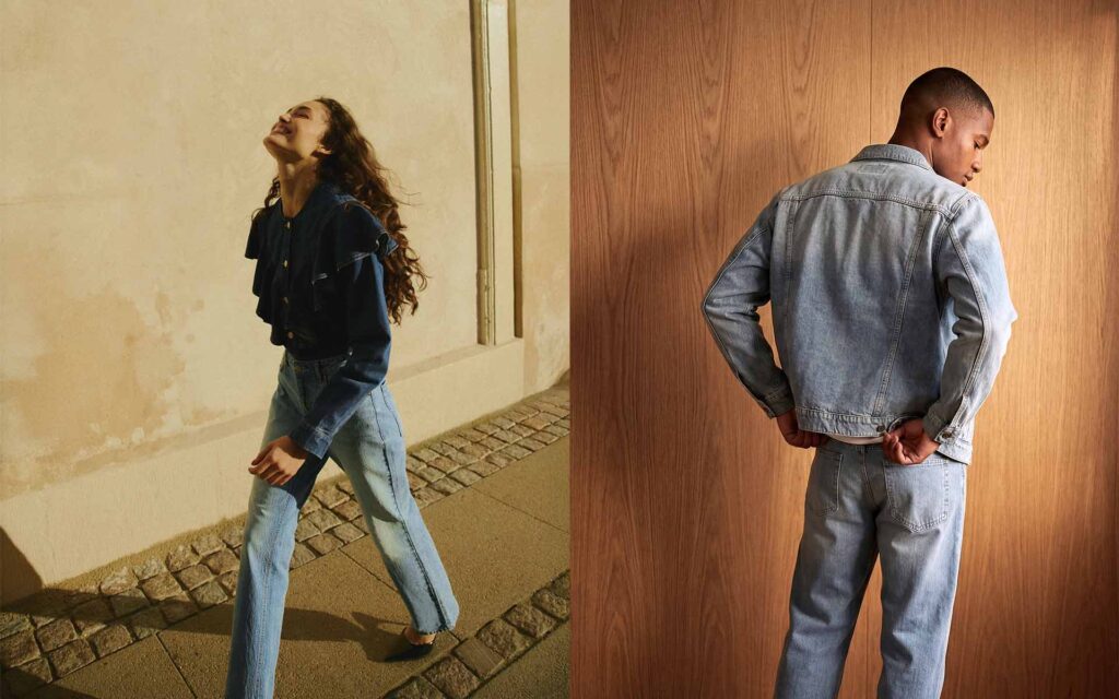 Frau und Mann in Denim Outfit