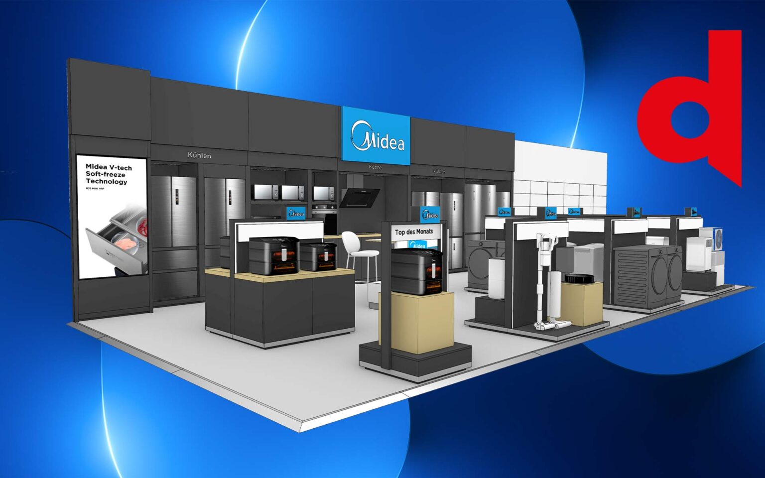 Midea Store Illustration auf blauem Hintergrund