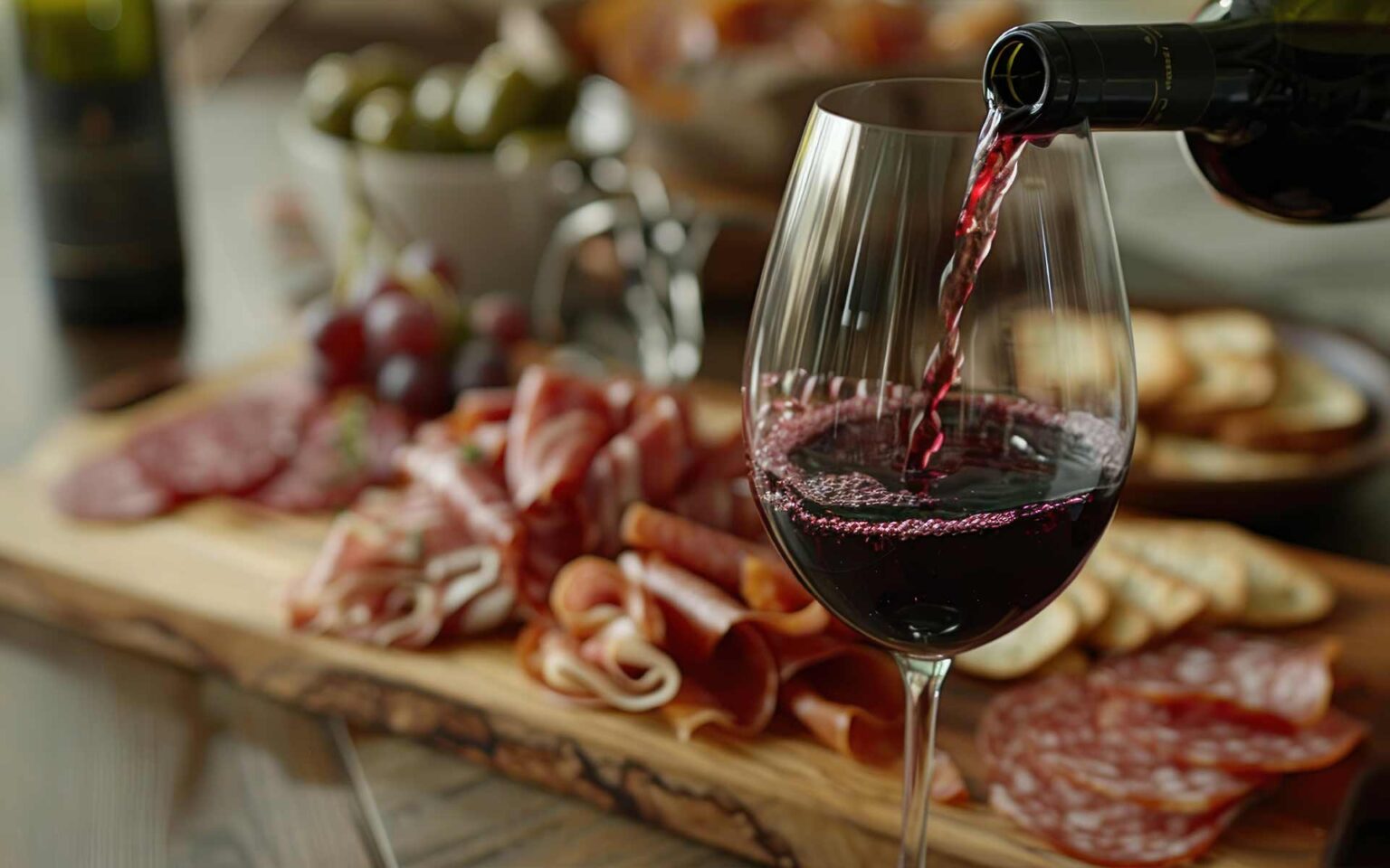Rotwein wird in ein Weinglas gegossen