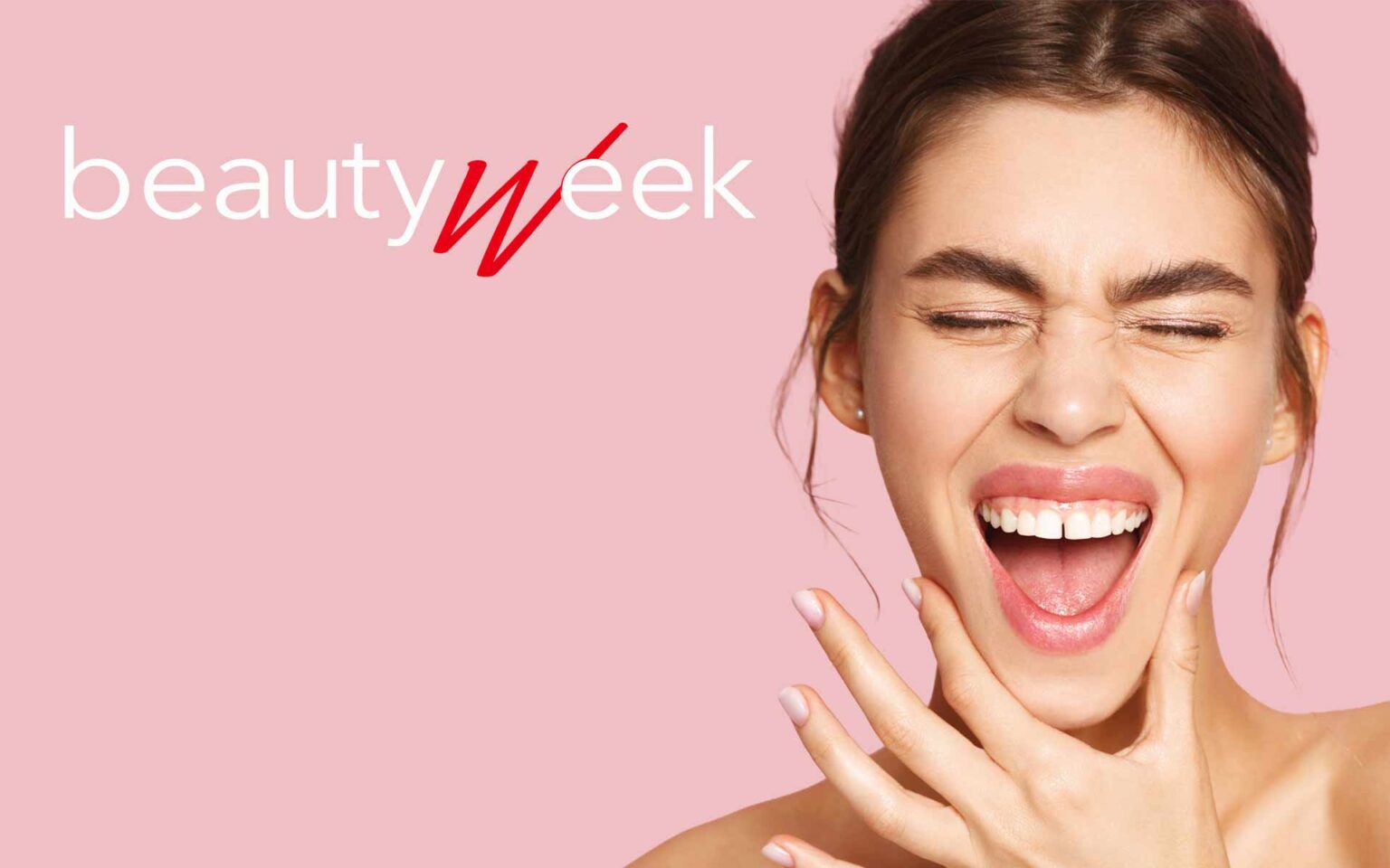 beauty week Schriftzug, daneben kreischende Frau