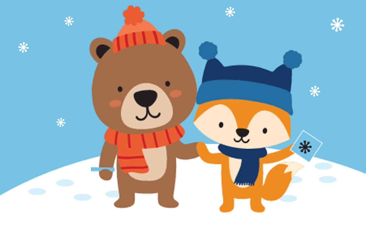 Bär und Fuchs im Winteroutfit