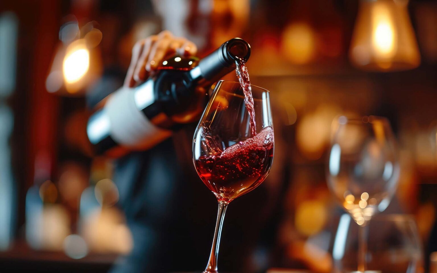 Weinflasche füllt Rotweinglas