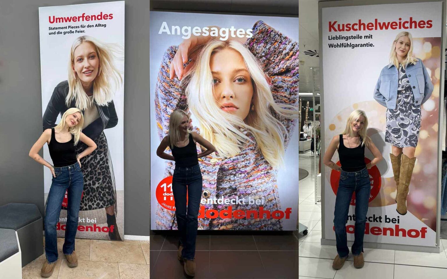 Lilie-Enola posiert vor Plakaten