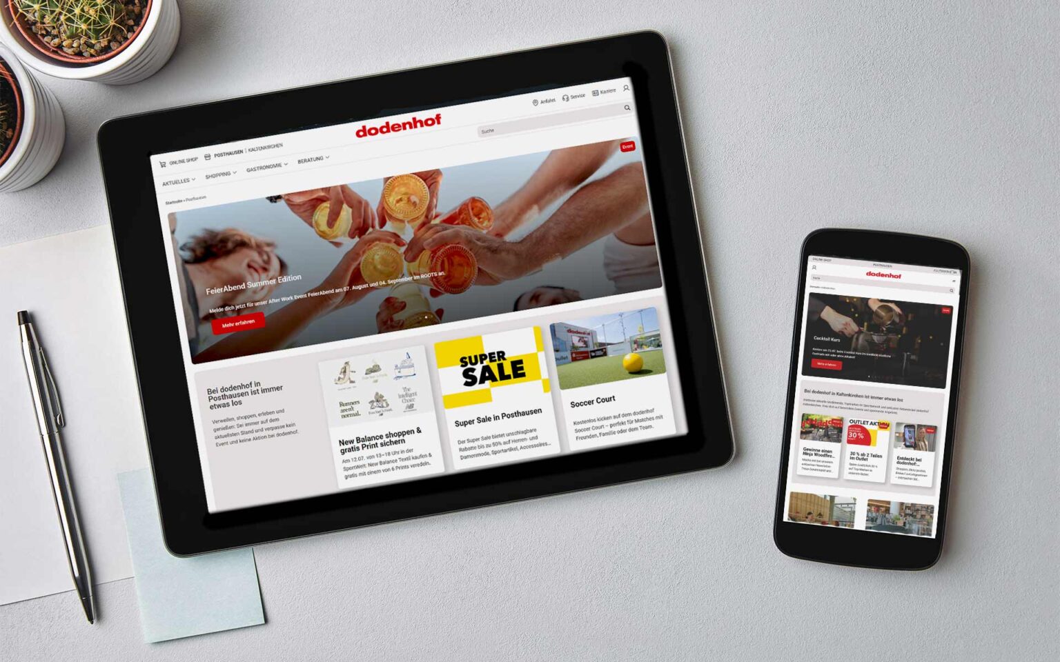 Tablet und Handy mit der neuen dodenhof Website