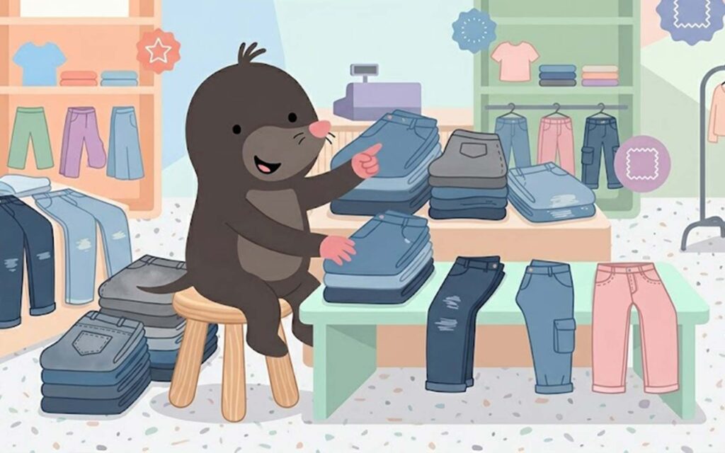 Maulwurf Dodo mit Jeans