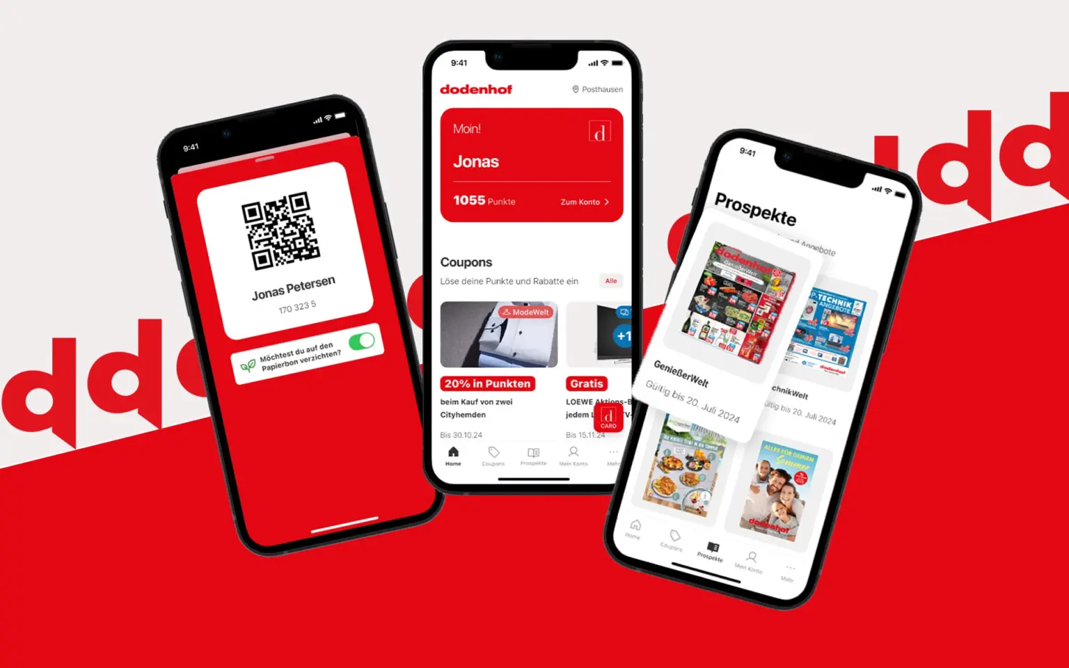 Die einzelnen Seiten der App mit d-Marker