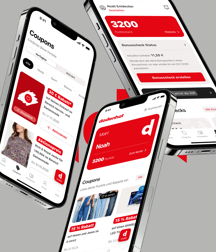 Drei Handys mit dodenhof App