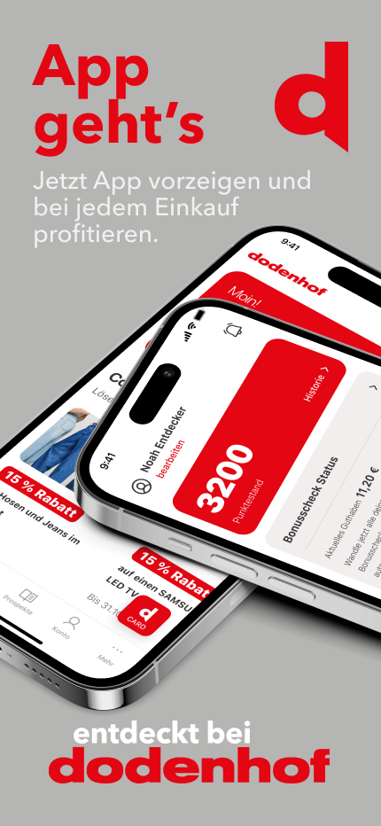 Zwei Handys mit dem Homescreen der dodenhof App