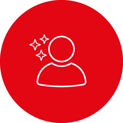 Person mit Sternchen in rotem Kreis