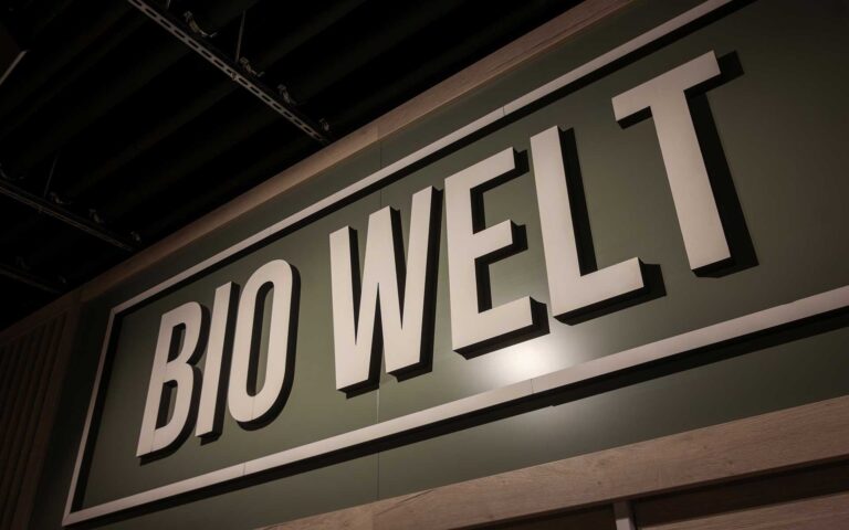 Ein großes Schild mit BIO Welt